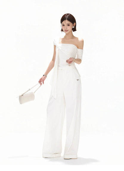 Minimalist Draped One-Shoulder Knit Top