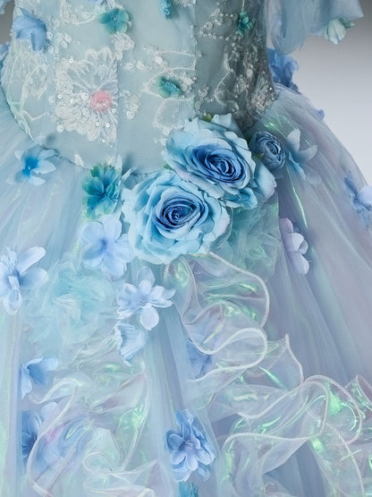 Silent Jellyfish Glow Iridescent Blue Couture Gown