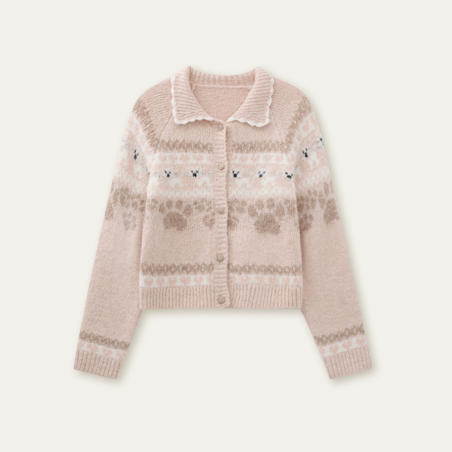“Puppy Fair Isle” Vintage Knit Cardigan &amp; Skirt Set