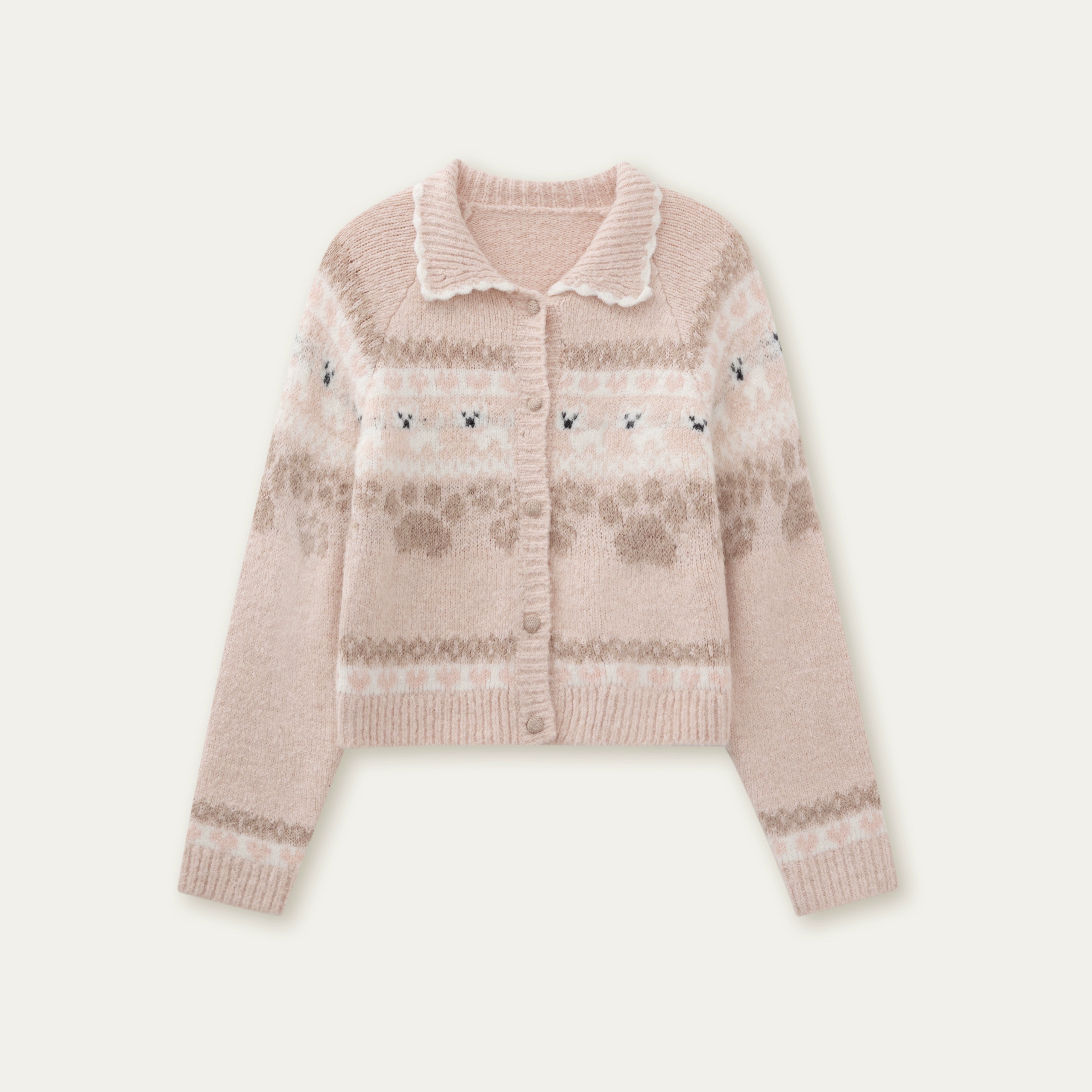 “Puppy Fair Isle” Vintage Knit Cardigan &amp; Skirt Set