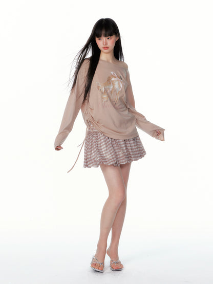 Asymmetric Deer Print Crystal-Embellished T-Shirt