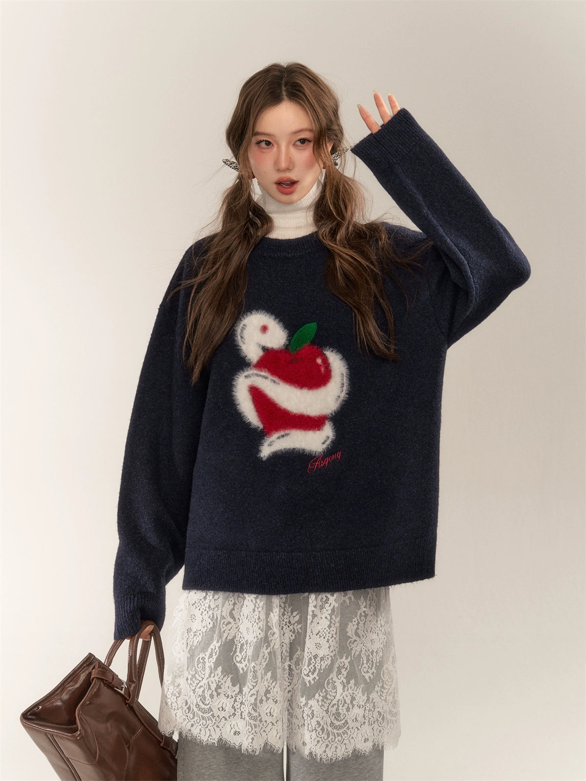 Apple Jacquard Pullover Sweater