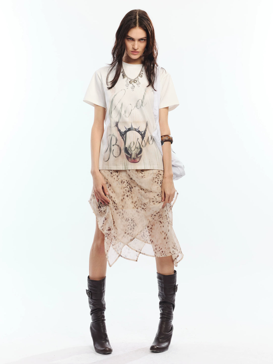 Vintage Asymmetric Leopard Print Knotted Midi Skirt