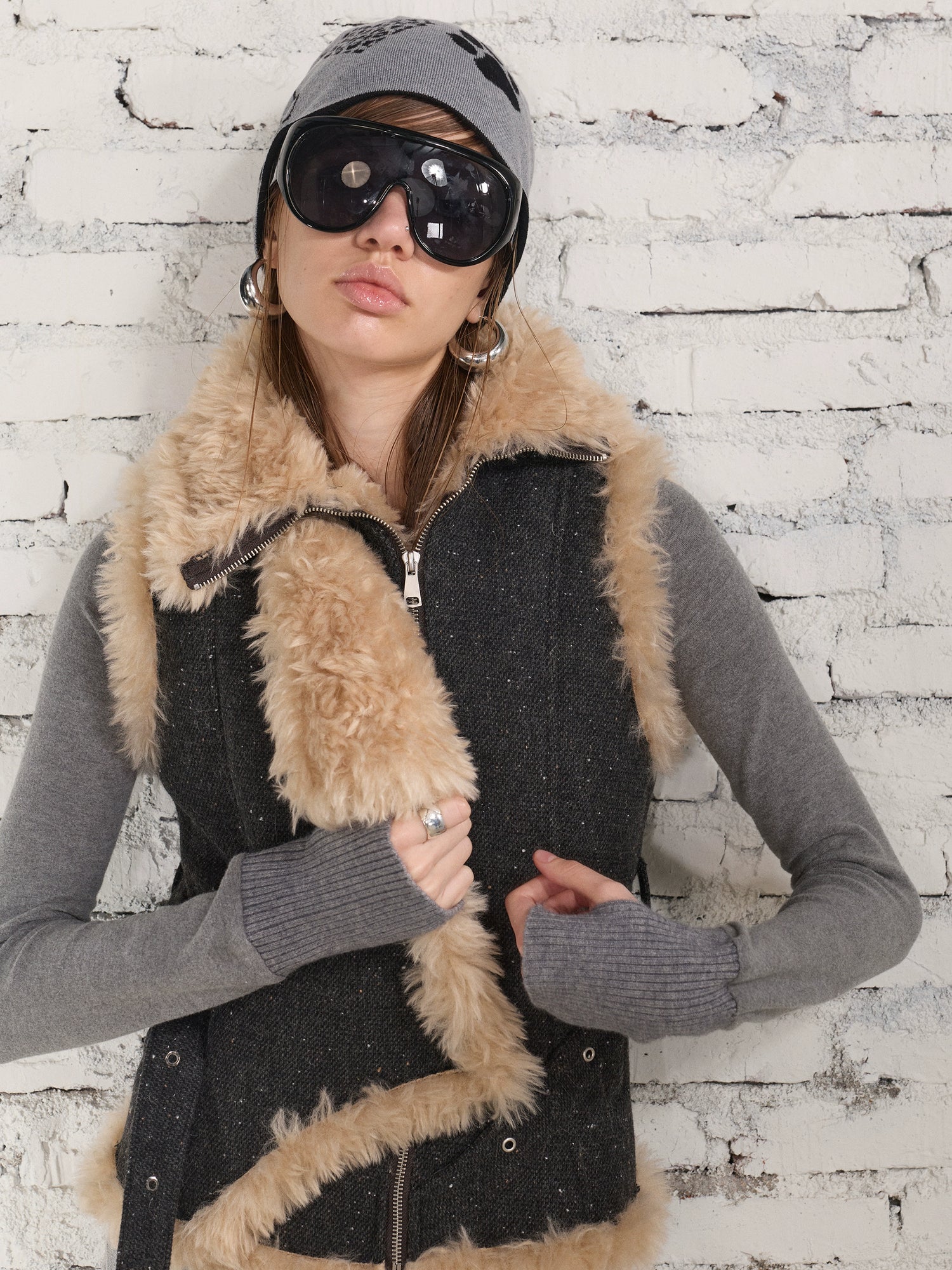 Vintage Shearling Wool-Blend Collared Vest