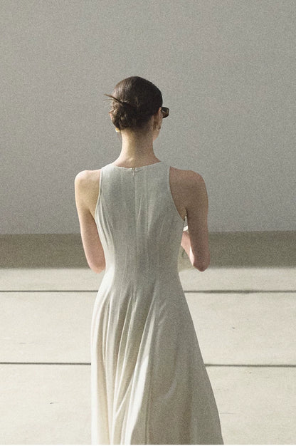 Golden Thread Linen-Blend Sleeveless A-Line Maxi Dress