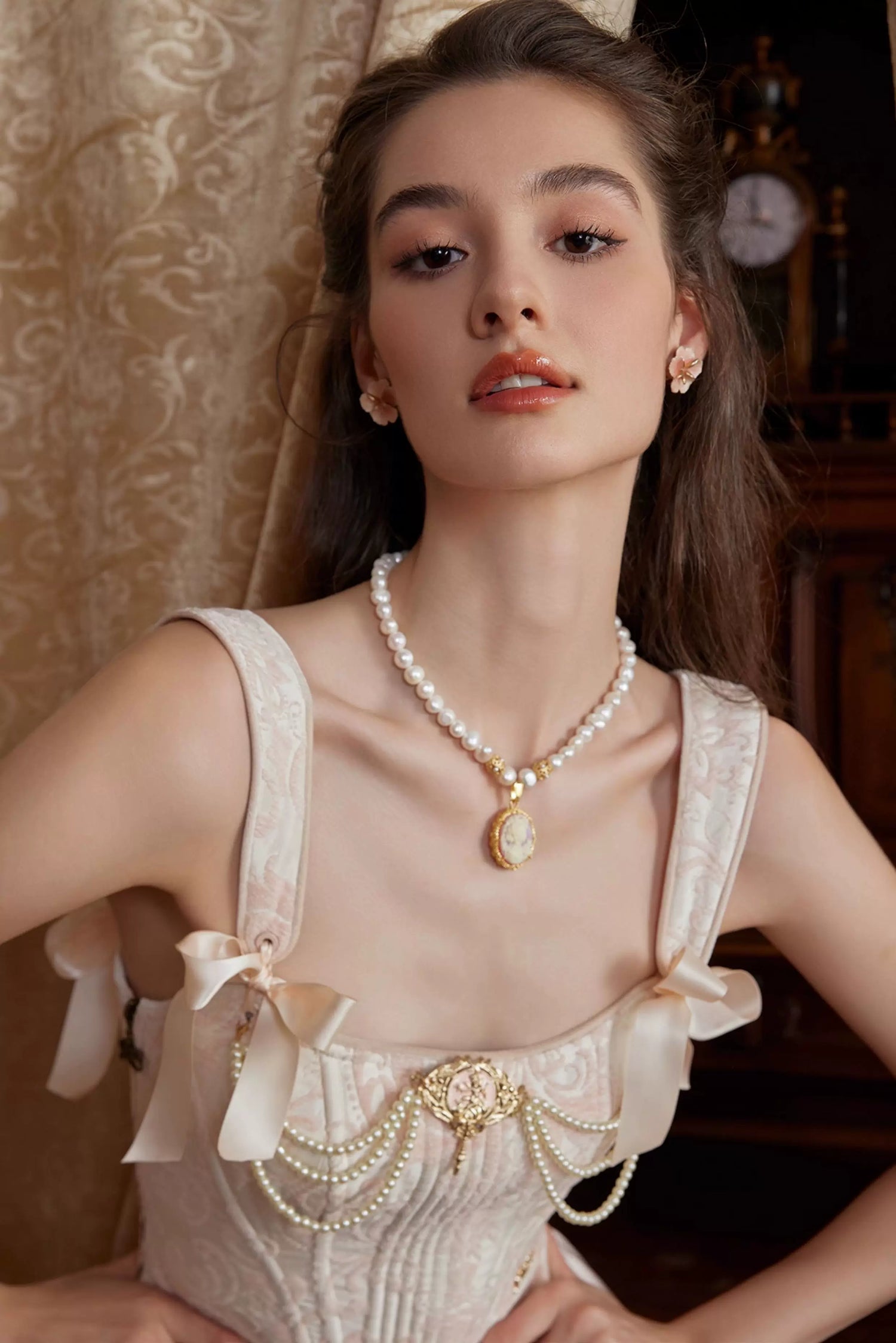 Jacquard Corset Top &amp; Satin Ruffle Skirt Set