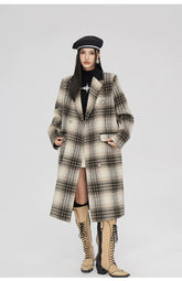 (Final Sale) Coffee Woolen Plaid Coat - CHINASQUAD