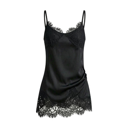 Asymmetric Lace-Trim Satin Camisole