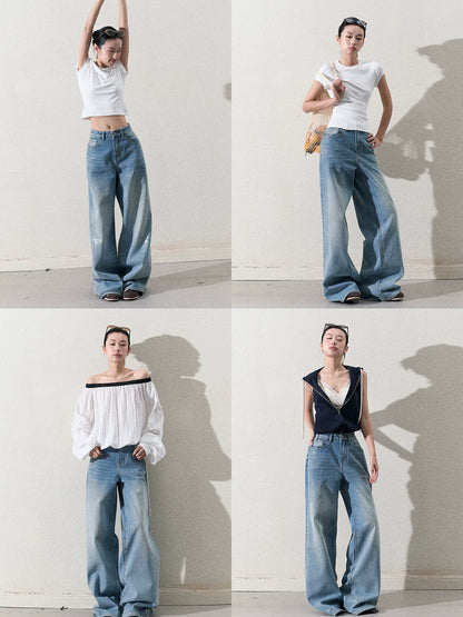 Cotton Silver-Splatter Wide-Leg Jeans