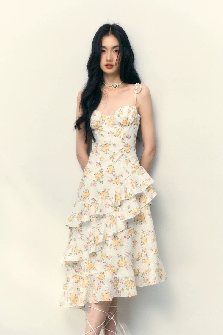 Yellow Rose Floral Dress