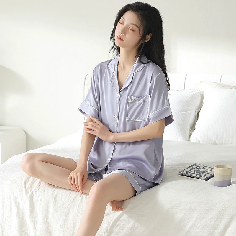 Ice Silk Thin Short-sleeve Cardigan Pajama Set