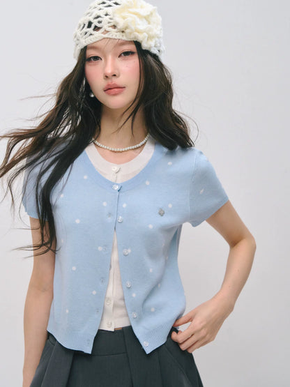 Polka Dot Layered Knit Short Sleeve Top
