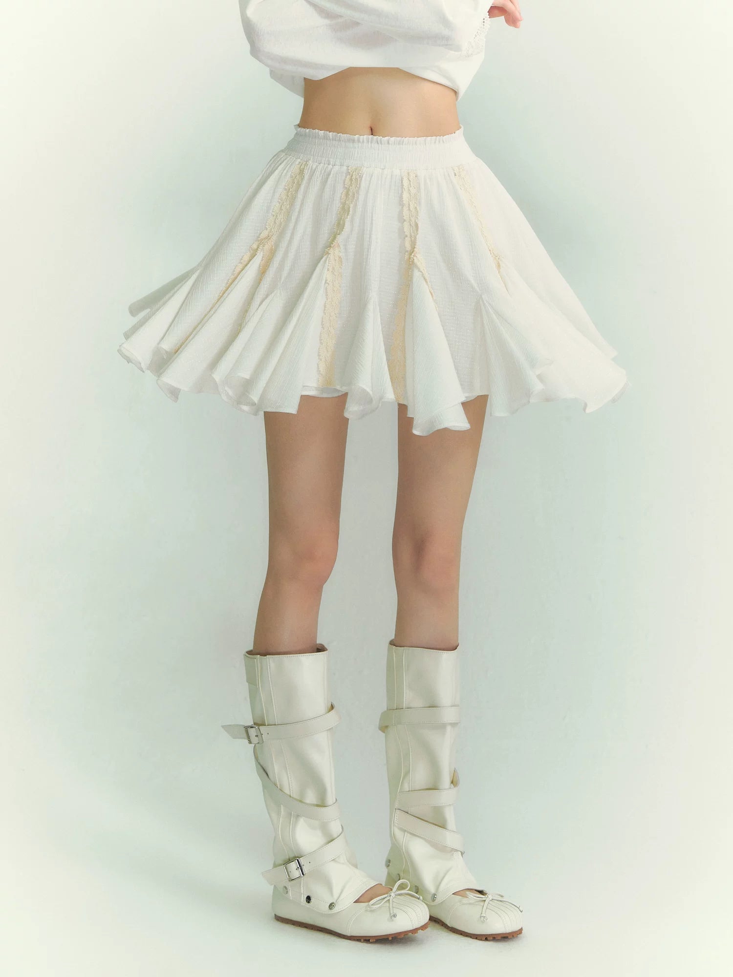 Lace Patchwork Asymmetric Hem Mini Skirt