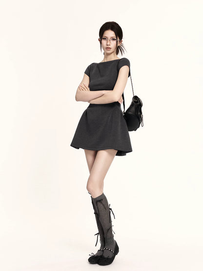 Sculpted Boat-Neck Waist-Defined Mini Dress