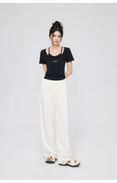 White & Pink Ice Silk Drooping Wide-leg Pants - CHINASQUAD