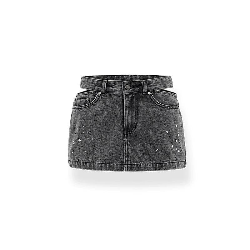 Gray Triangle Cutout Bodycon Denim Mini Skirt - CHINASQUAD