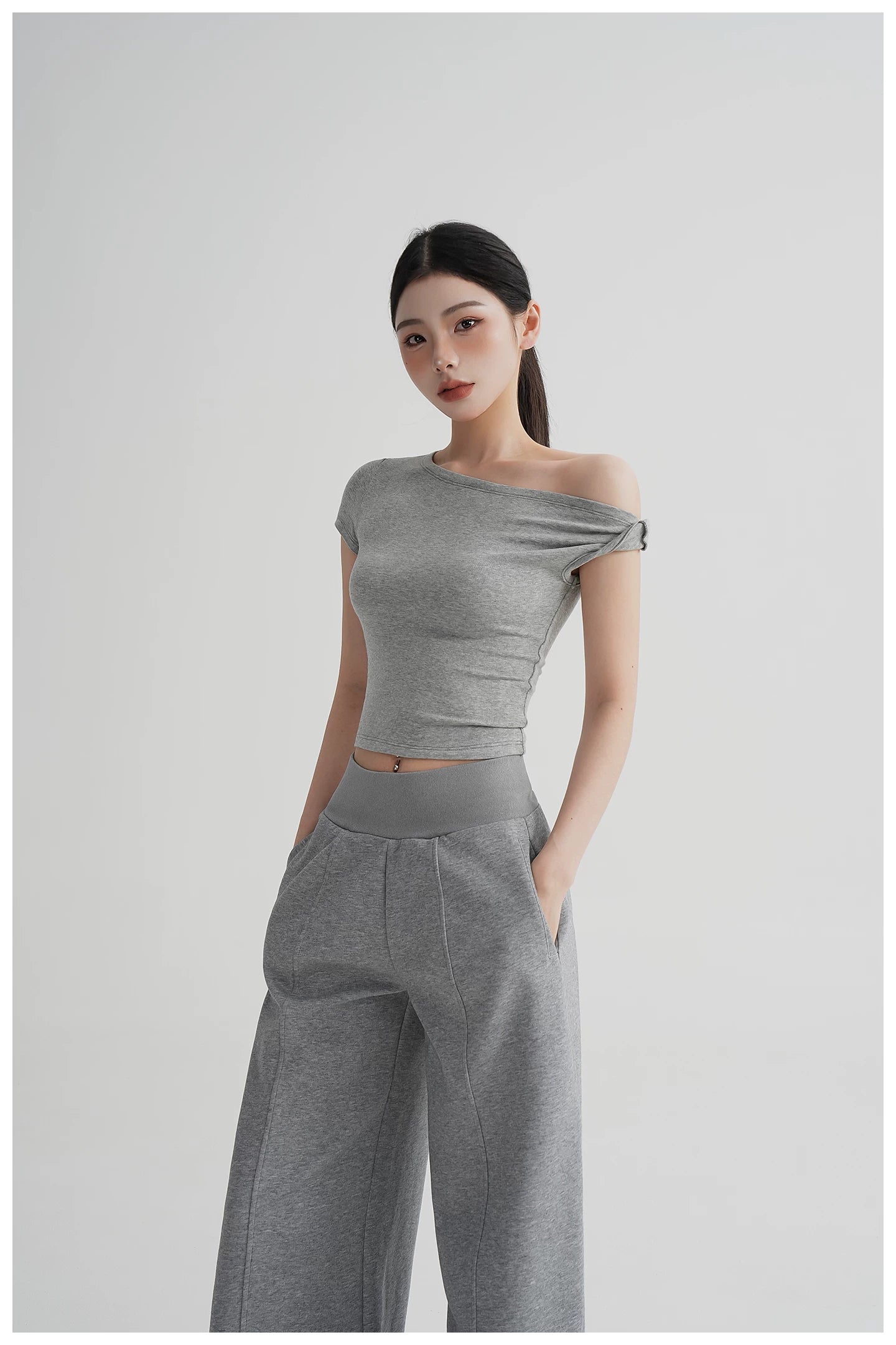 Asymmetric Off-Shoulder Cropped Tee