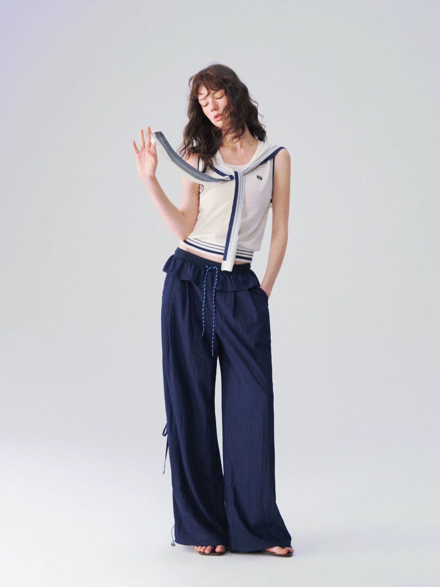 Relaxed Bubble-Waist Wide-Leg Trousers