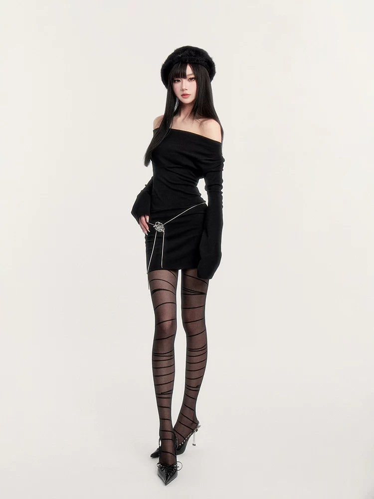 Dark Muse Cowl Neck Choker Bodycon Dress