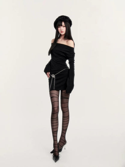 Dark Muse Cowl Neck Choker Bodycon Dress