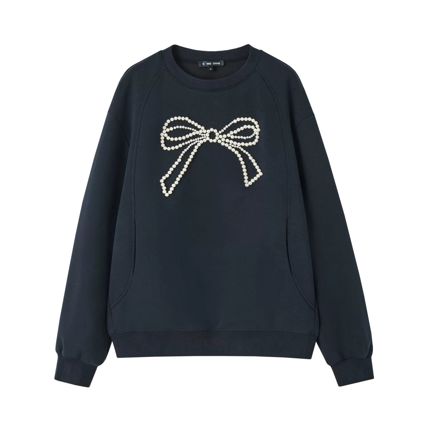 Gray &amp; Navy Blue Butterfly Knot Beaded Pullover Sweatshirt