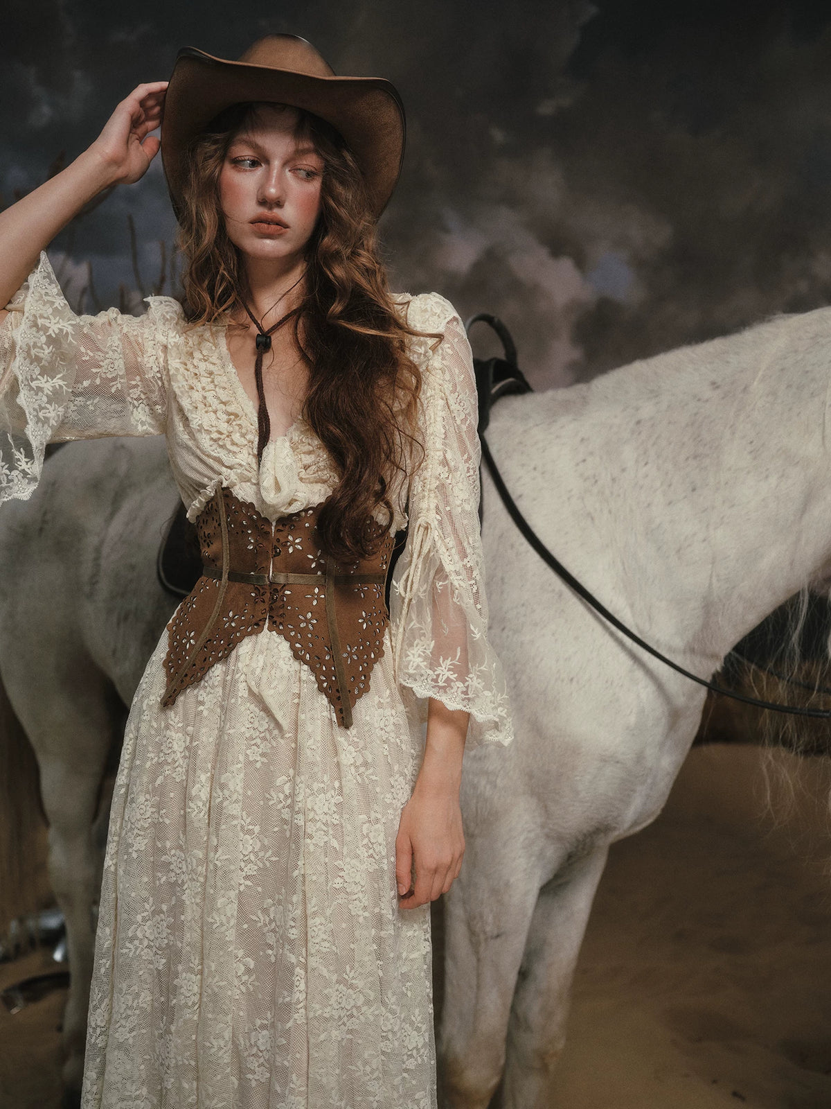 old corset dresses Vintage Lace V-Neck Dress Belt Set Belts / XS Color:Latte pfseasonalfashion_w25 Women's Simply Vera Vera featuring a romantic V