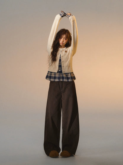 3D Seam Wide-Leg Crescent Denim Pants