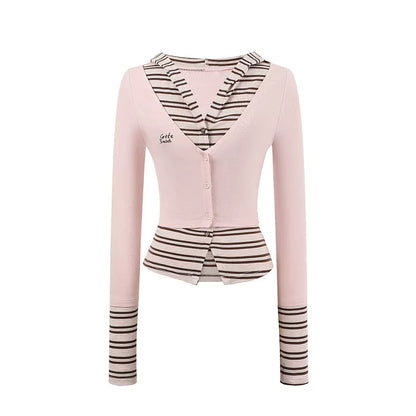 Sporty Striped Layered Hooded Top