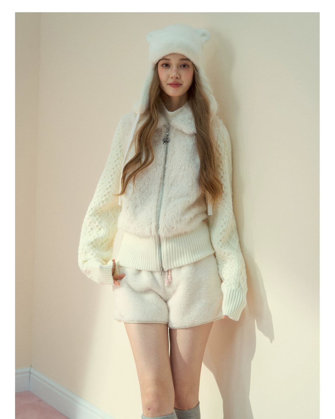 Cream Cloud Fleece Wool Shorts
