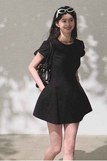 Detachable Crocheted Peter Pan Collar Cinched-Waist Mini Dress