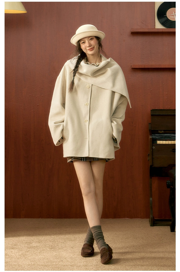 Off-white &amp; Blue Wool Cape Coat - CHINASQUAD