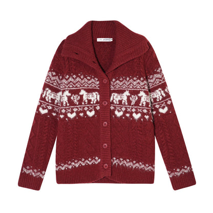 Red Loose Knit Sweater Cardigan