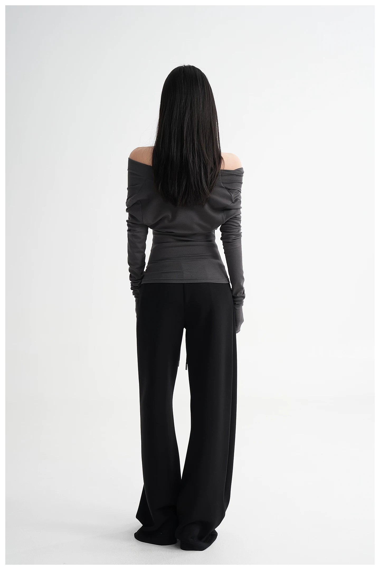 Neck Off-Shoulder Fitted Long Sleeve T-Shirt
