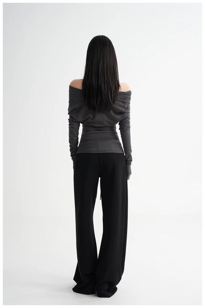 Neck Off-Shoulder Fitted Long Sleeve T-Shirt
