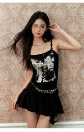 Off-white & Black Lace Splice Camisole - CHINASQUAD