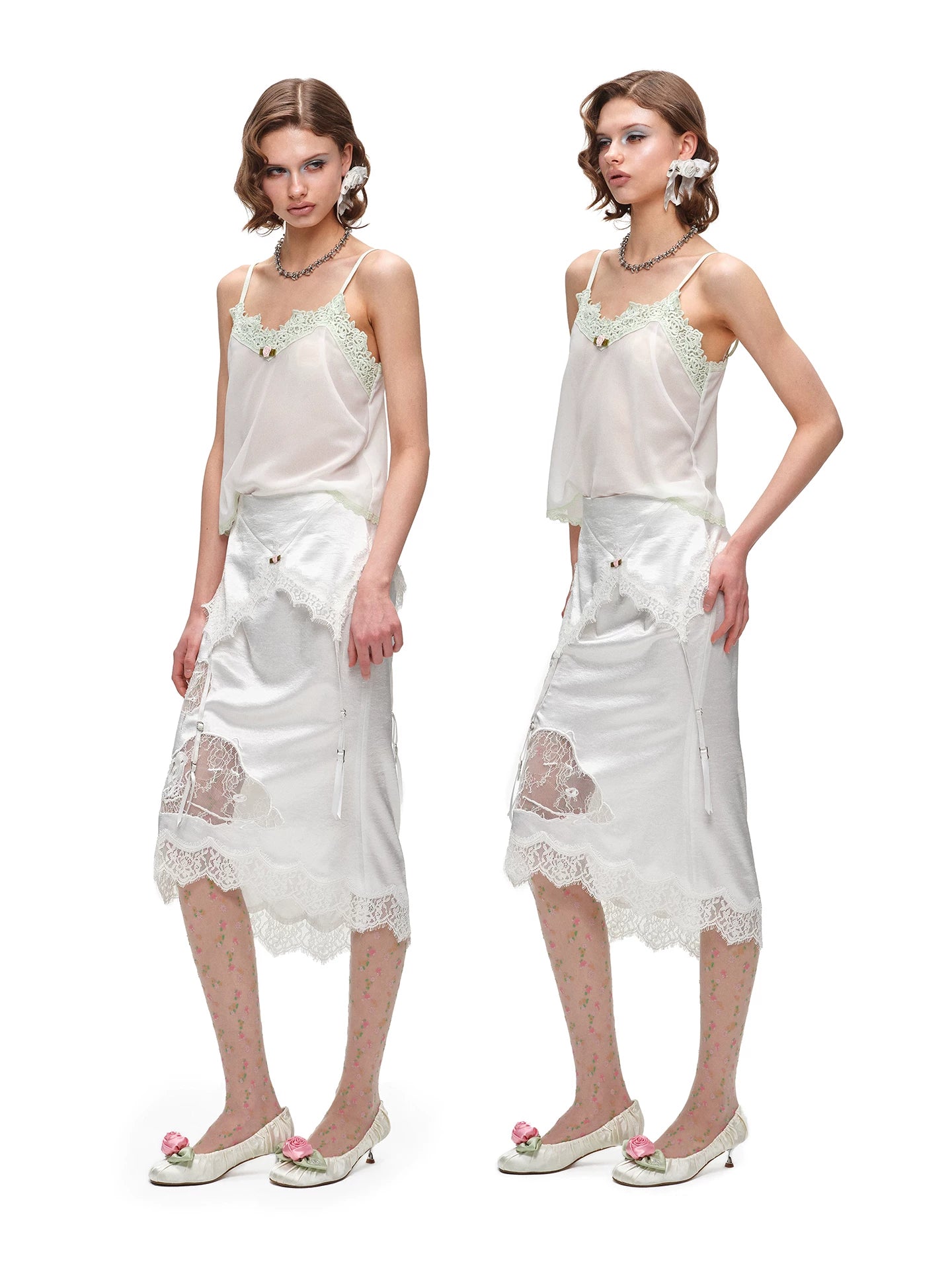 Lace-Trim V-Neck Sheer Camisole