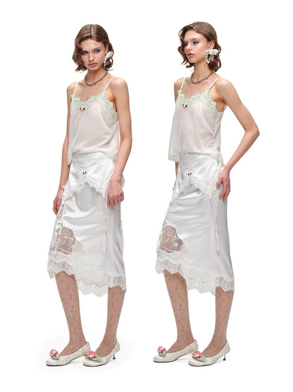 Lace-Trim V-Neck Sheer Camisole