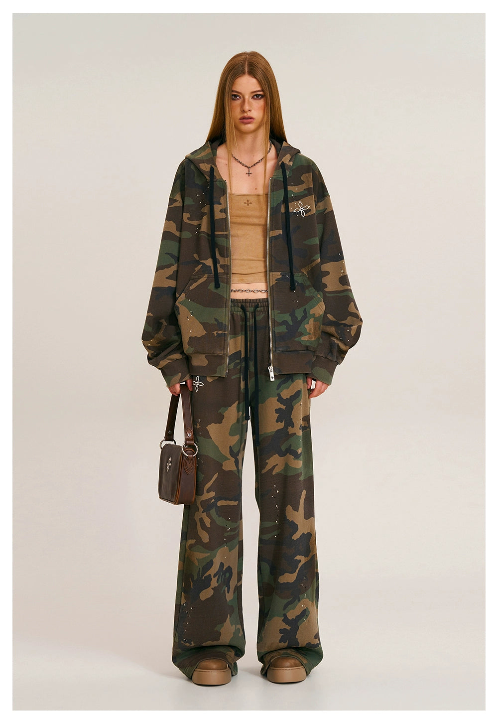 Cross Emblem Oversized Zip-up Hoodie