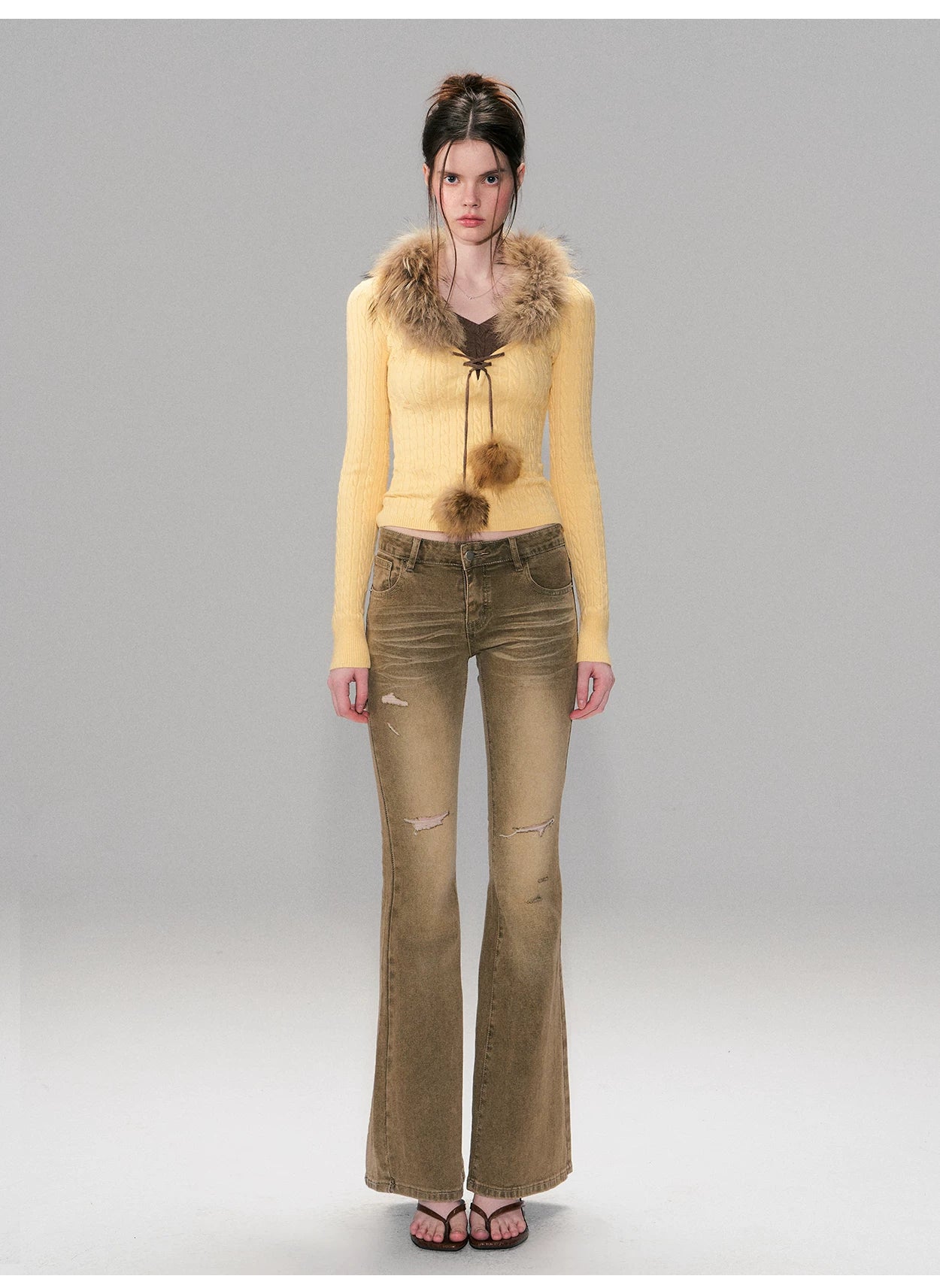 Low-Rise Distressed Washed Denim Jeans