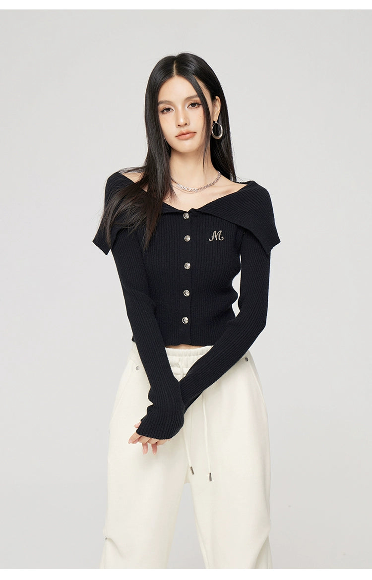 Black &amp; Off-white Turn-down Collar Sweater - CHINASQUAD