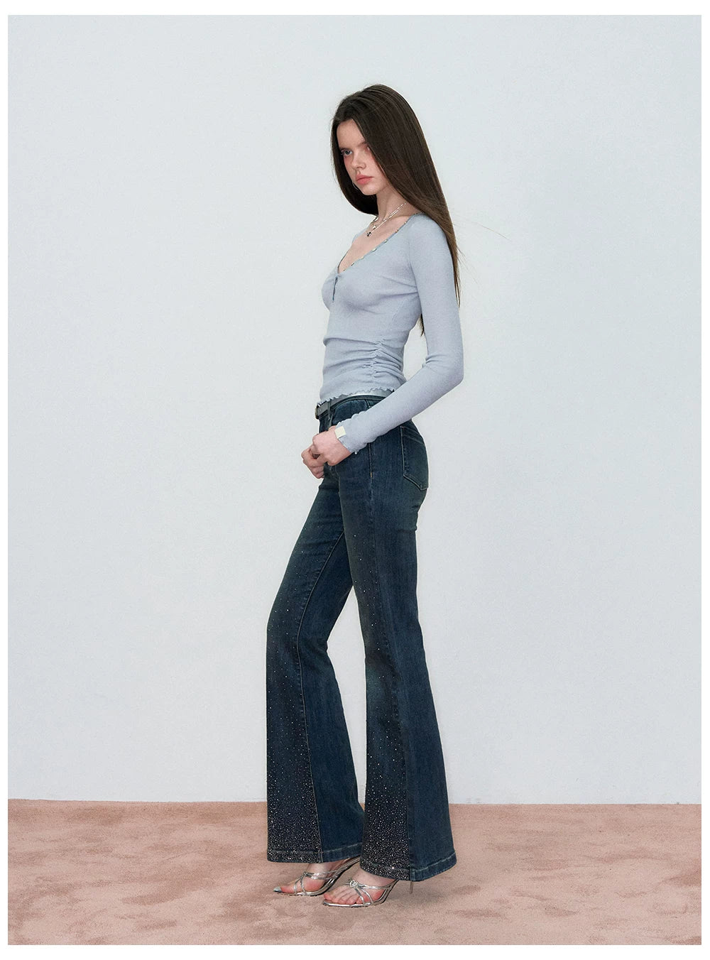 Waist-Cinched Slim-Fit Wool Knit T-Shirt