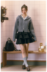 Gray Twist Knitted Zip-up Hoodie - CHINASQUAD