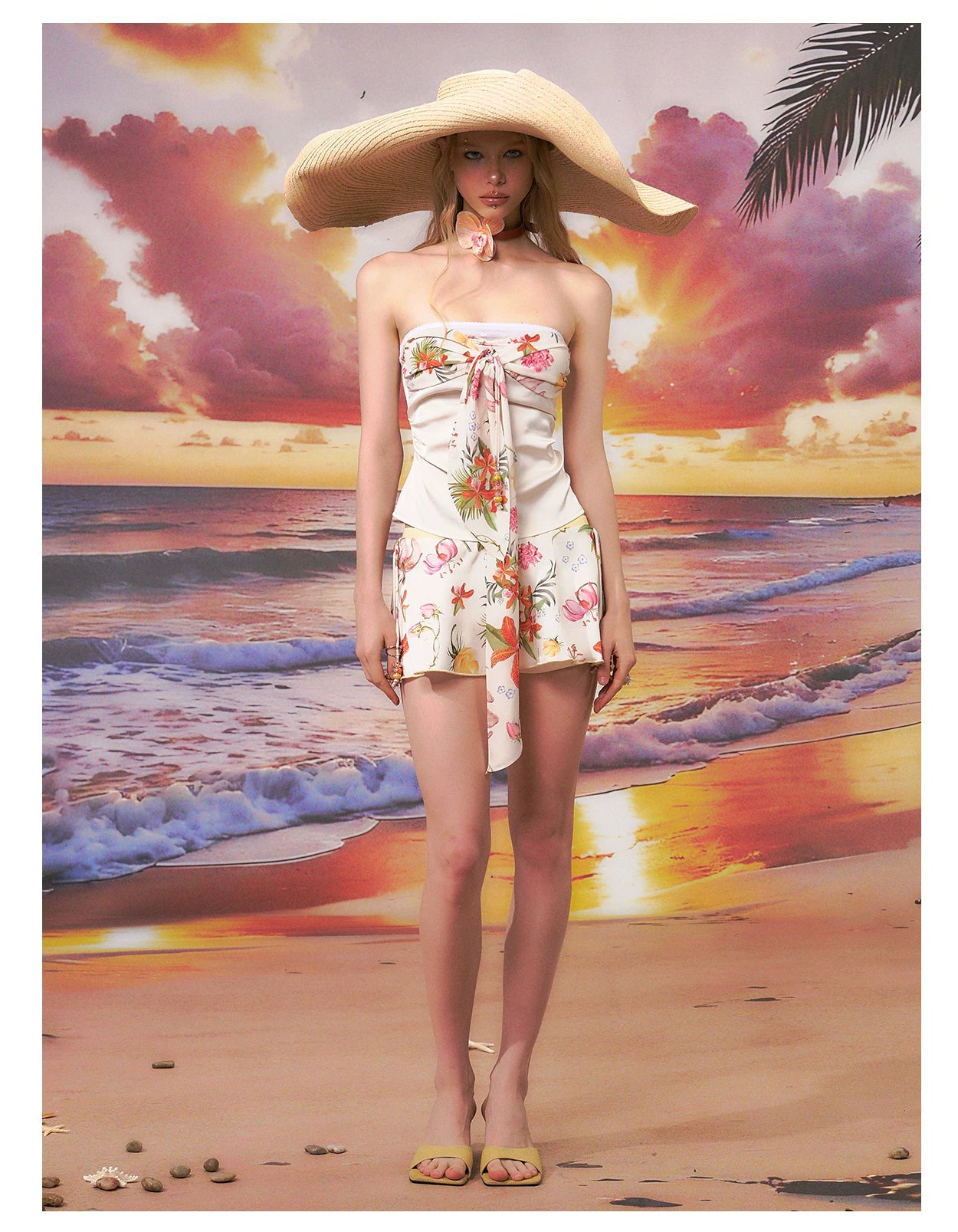 Printed Bandeau Top &amp; Mini Skirt Set