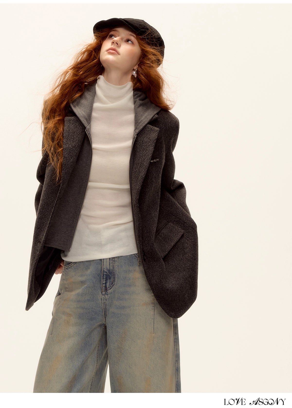 Grey Layered Wool-Blend Hoodie Blazer