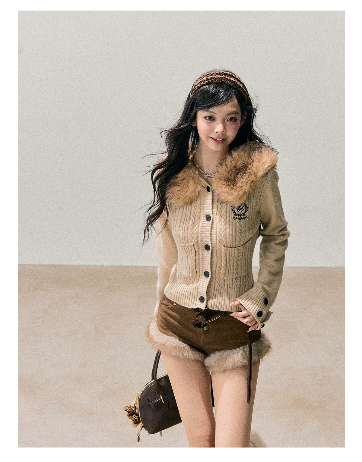 Faux-Fur Wide-Leg Winter Mini Shorts