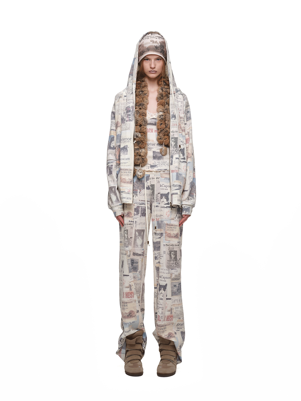Waffle Print Hooded Set