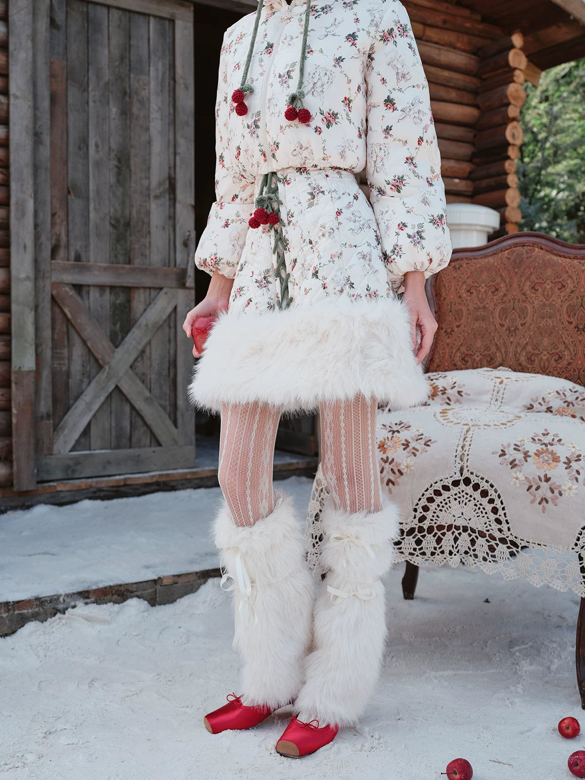 French Playful Quilted Down Dress &amp; Jacket Set