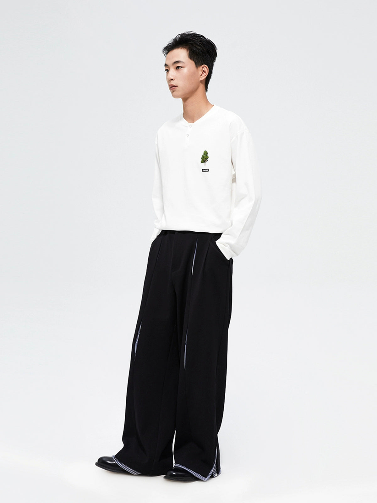 Striped Broken Hem Fan-Shaped Pleated Trousers