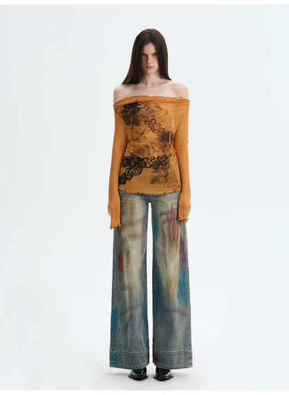 Lyocell Off-Shoulder Knit Crewneck