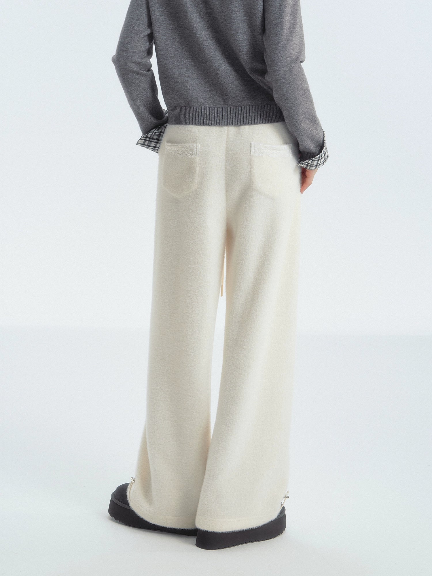 Paneled Knit Velvet Wide-Leg Pants